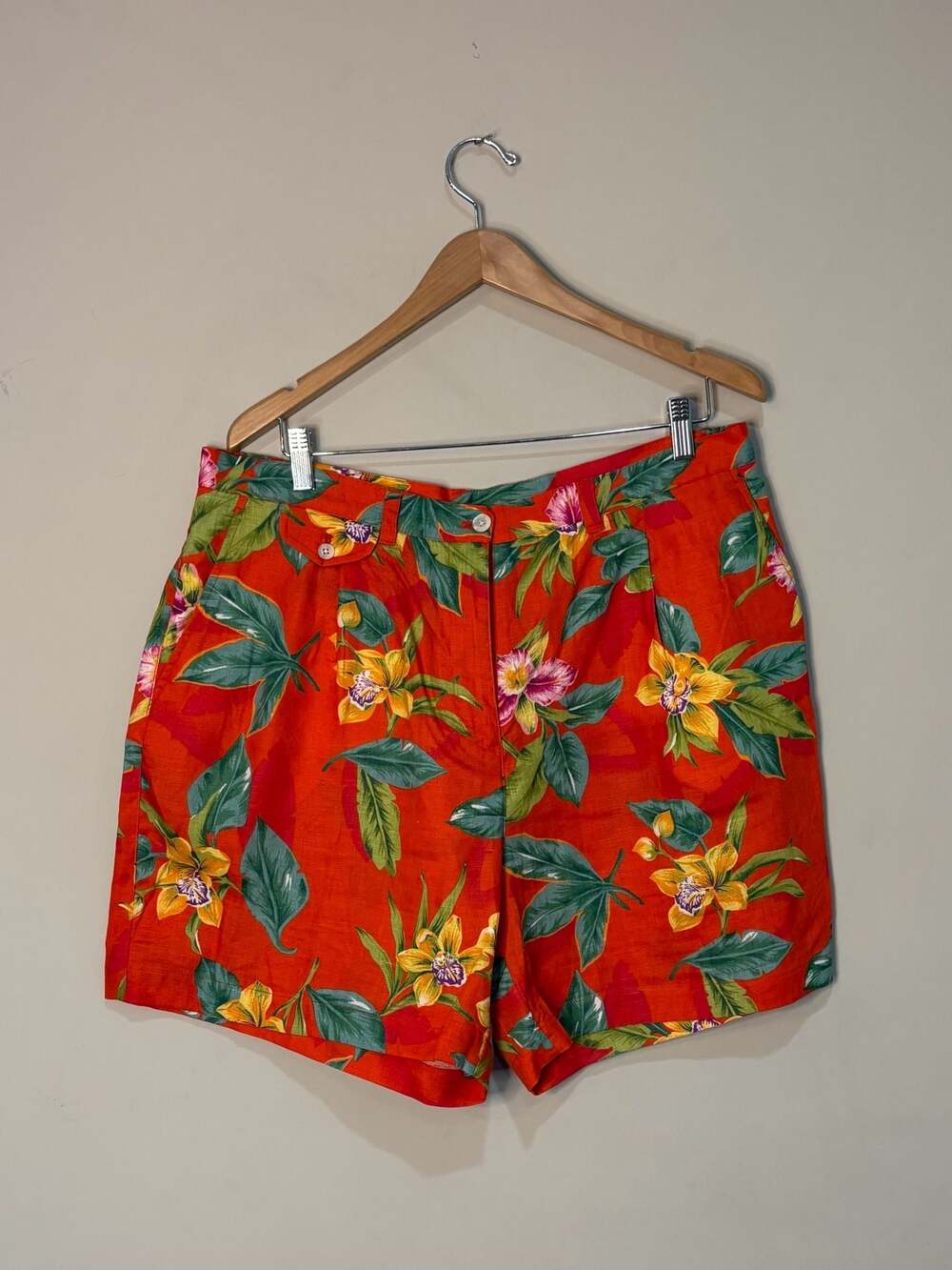Lauren Ralph Lauren Vintage 100% Linen Tropical Floral High-Waist Shorts
